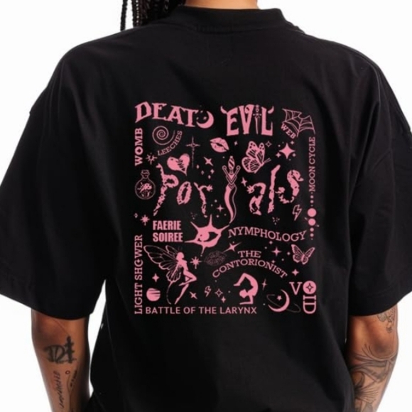 Crancious Butterflies Black and Pink Graphic T-Shirt Size XXL - Picture 3 of 10